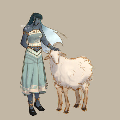 The air genasi bard, and a sheep. For fun
