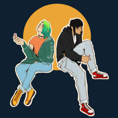 Lined flat color illustration for Adrenaline